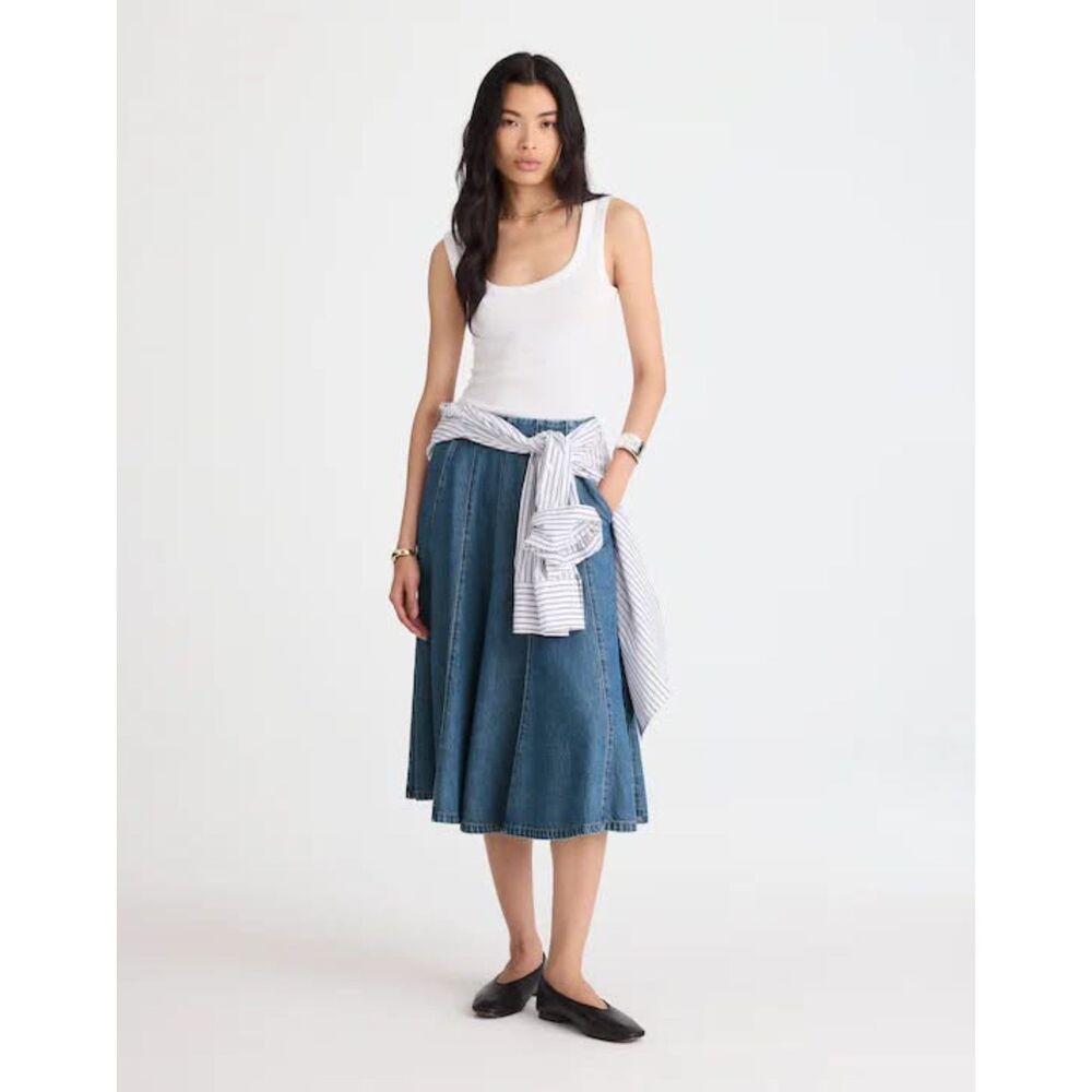 Madewell Flared Denim Mid-Wash Midi Airy Skirt, NWT size 32